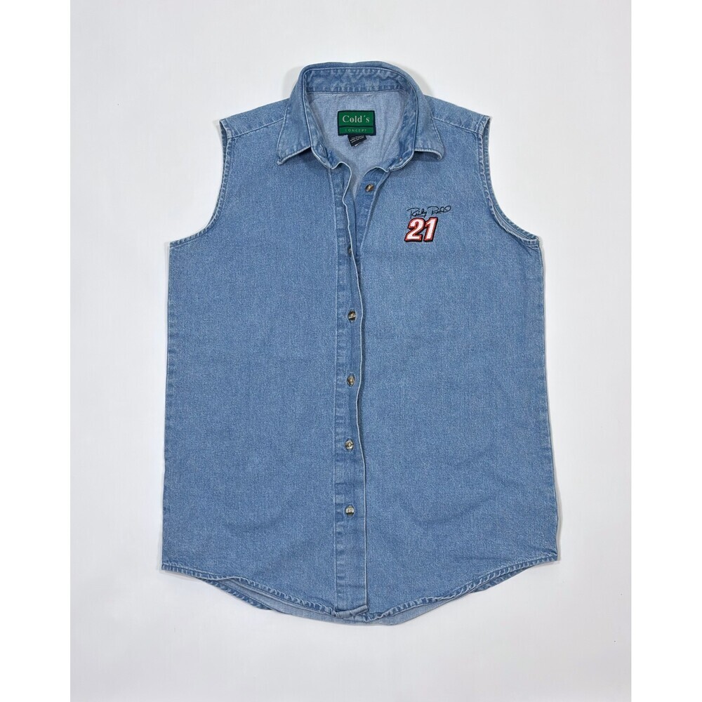 Nascar Vintage Denim Vest Embroidered #21 Ricky Rudd 90s Y2K - Small